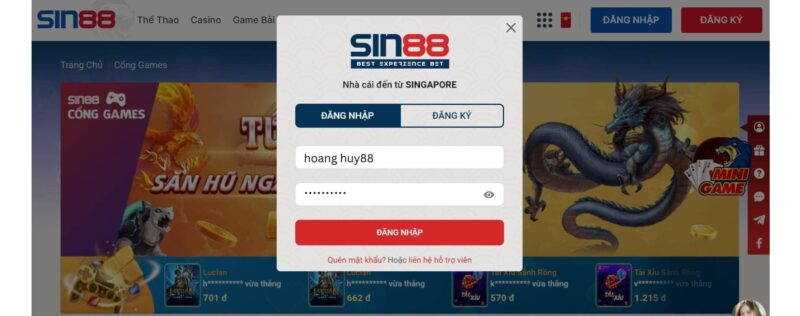 cổng game Sin88